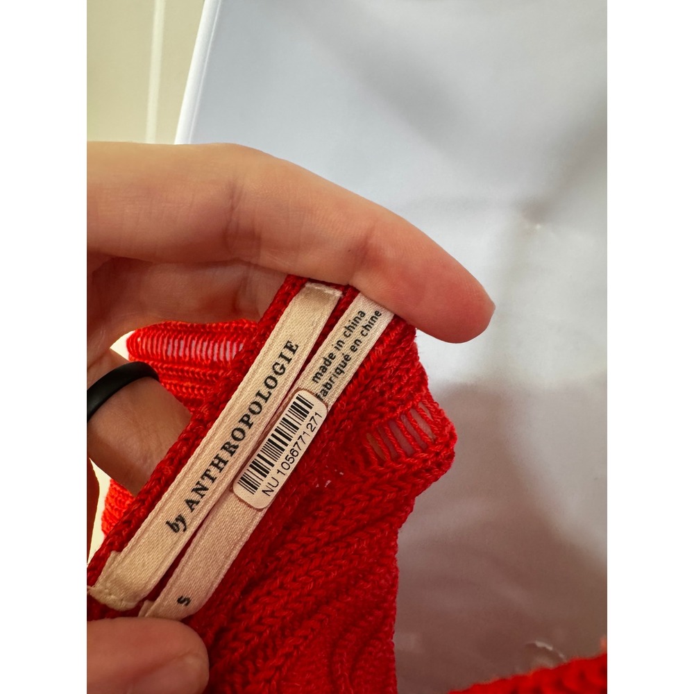 Anthropologie Red One Shoulder Open Knit Asymmetrical Ruched Top Small - Picture 4 of 6